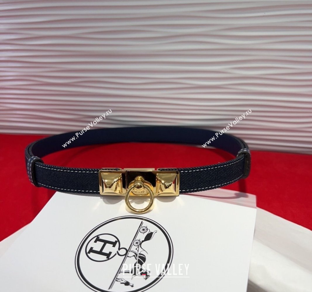 Hermes Rivale Denim Belt 1.8cm with Two Medor and Ring Buckle Dark Blue/Gold 2025 (99-250508190)