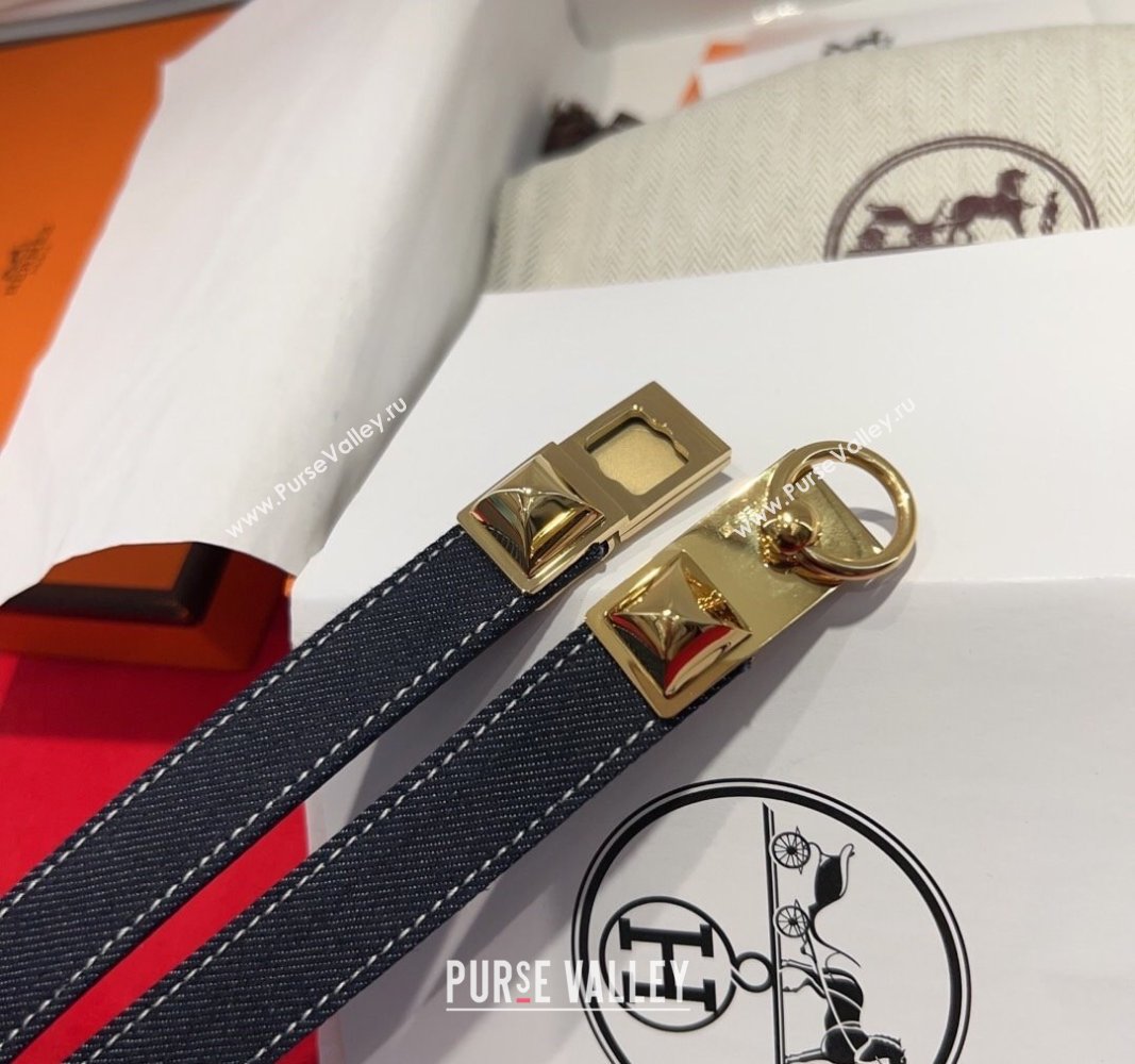 Hermes Rivale Denim Belt 1.8cm with Two Medor and Ring Buckle Dark Blue/Gold 2025 (99-250508190)