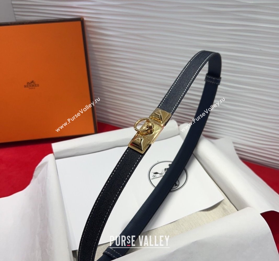 Hermes Rivale Denim Belt 1.8cm with Two Medor and Ring Buckle Dark Blue/Gold 2025 (99-250508190)
