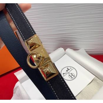 Hermes Rivale Denim Belt 1.8cm with Two Medor and Ring Buckle Dark Blue/Gold 2025 (99-250508190)