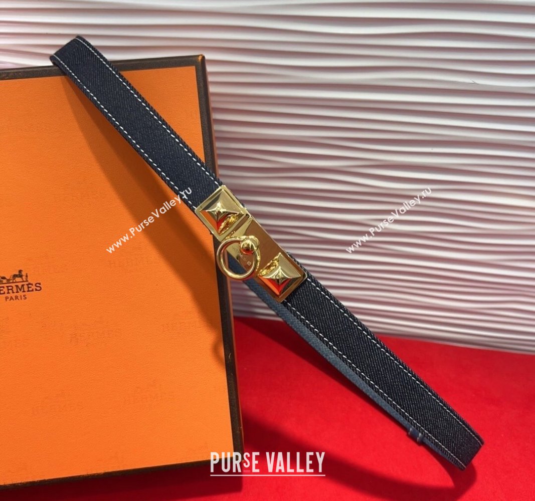 Hermes Rivale Denim Belt 1.8cm with Two Medor and Ring Buckle Dark Blue/Gold 2025 (99-250508190)