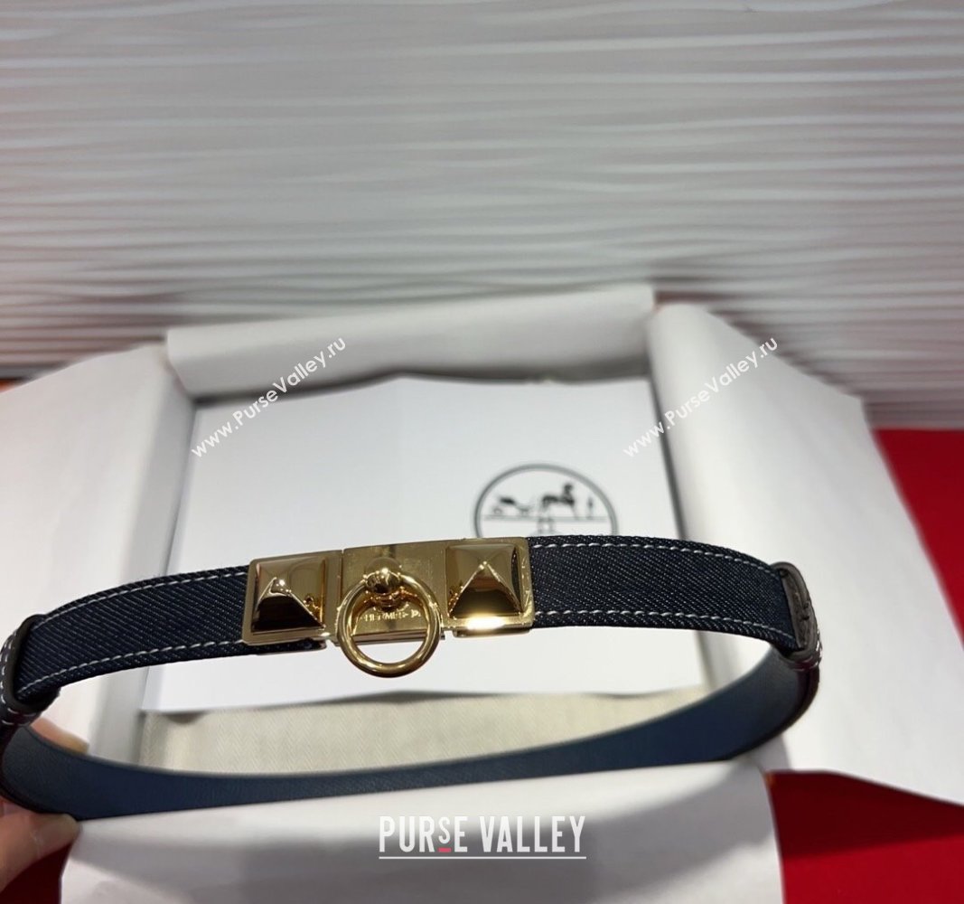Hermes Rivale Denim Belt 1.8cm with Two Medor and Ring Buckle Dark Blue/Gold 2025 (99-250508190)