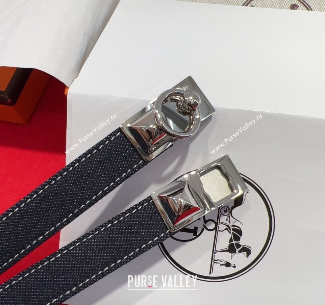 Hermes Rivale Denim Belt 1.8cm with Two Medor and Ring Buckle Dark Blue/Silver 2025 (99-250508191)