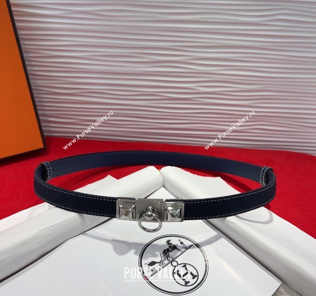 Hermes Rivale Denim Belt 1.8cm with Two Medor and Ring Buckle Dark Blue/Silver 2025 (99-250508191)
