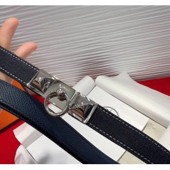 Hermes Rivale Denim Belt 1.8cm with Two Medor and Ring Buckle Dark Blue/Silver 2025 (99-250508191)