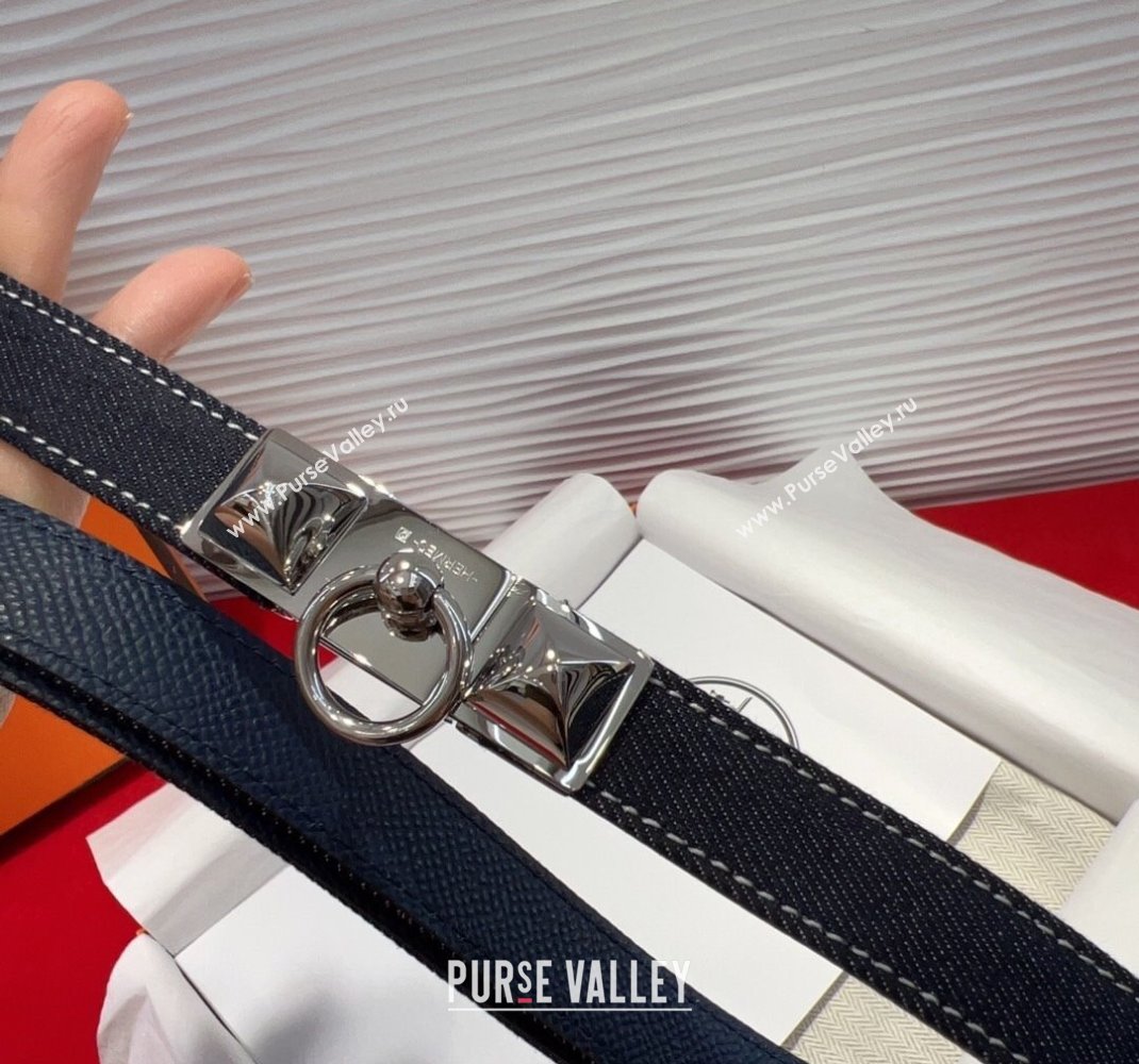 Hermes Rivale Denim Belt 1.8cm with Two Medor and Ring Buckle Dark Blue/Silver 2025 (99-250508191)
