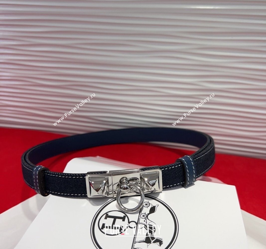 Hermes Rivale Denim Belt 1.8cm with Two Medor and Ring Buckle Dark Blue/Silver 2025 (99-250508191)