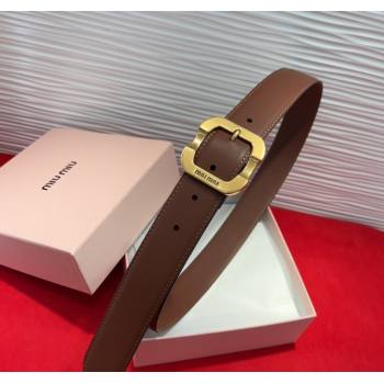 Miu Miu Supple Calfskin Belt 3.4cm with Gold-Tone Square Buckle Dark Brown 2025 2012025 (99-250508147)