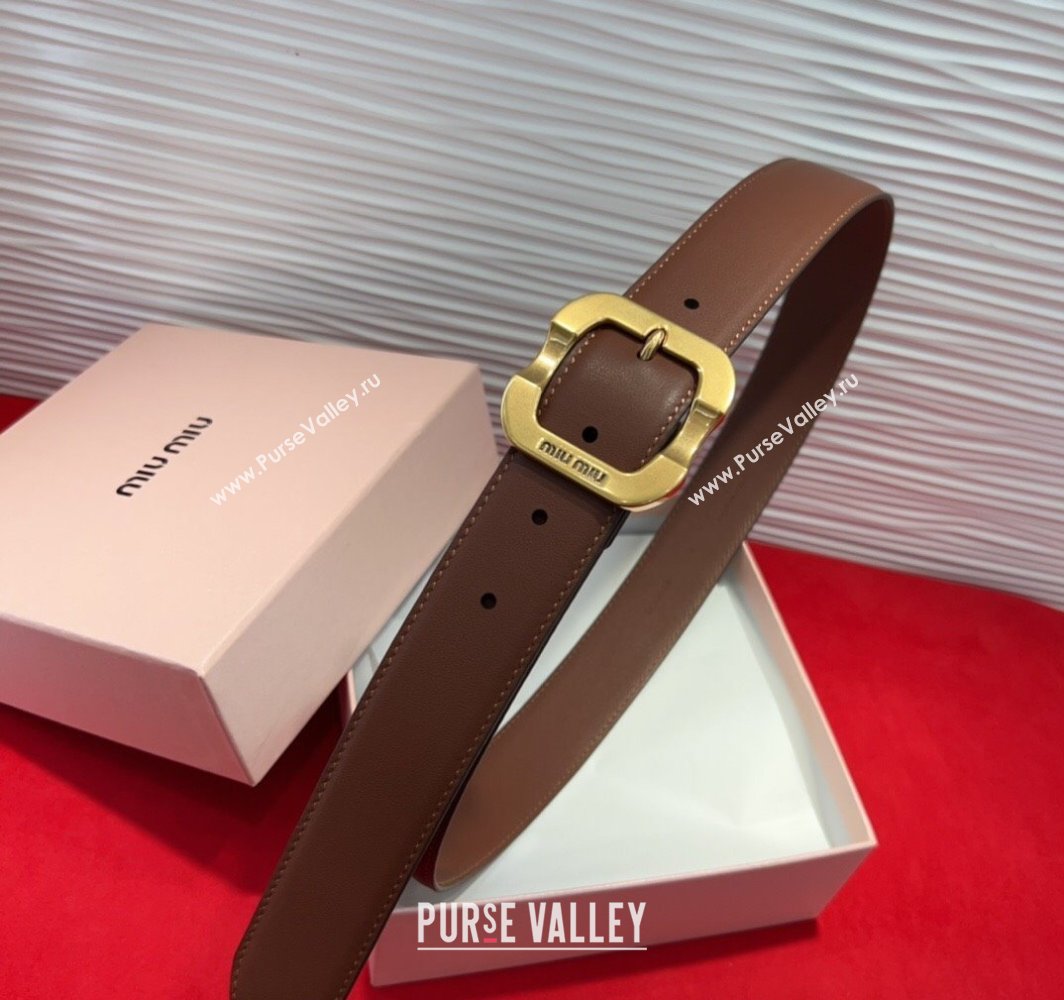 Miu Miu Supple Calfskin Belt 3.4cm with Gold-Tone Square Buckle Dark Brown 2025 2012025 (99-250508147)