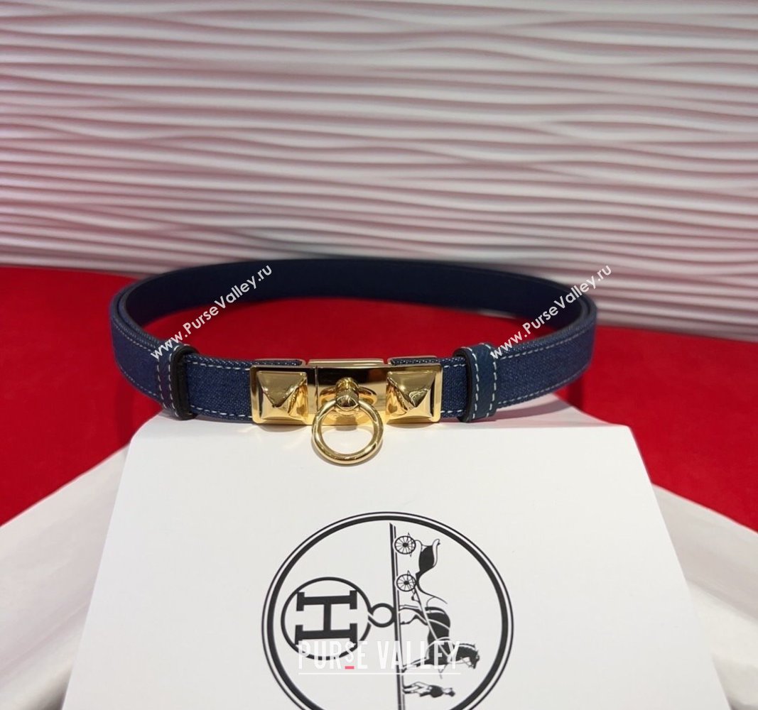 Hermes Rivale Denim Belt 1.8cm with Two Medor and Ring Buckle Navy Blue/Gold 2025 (99-250508192)