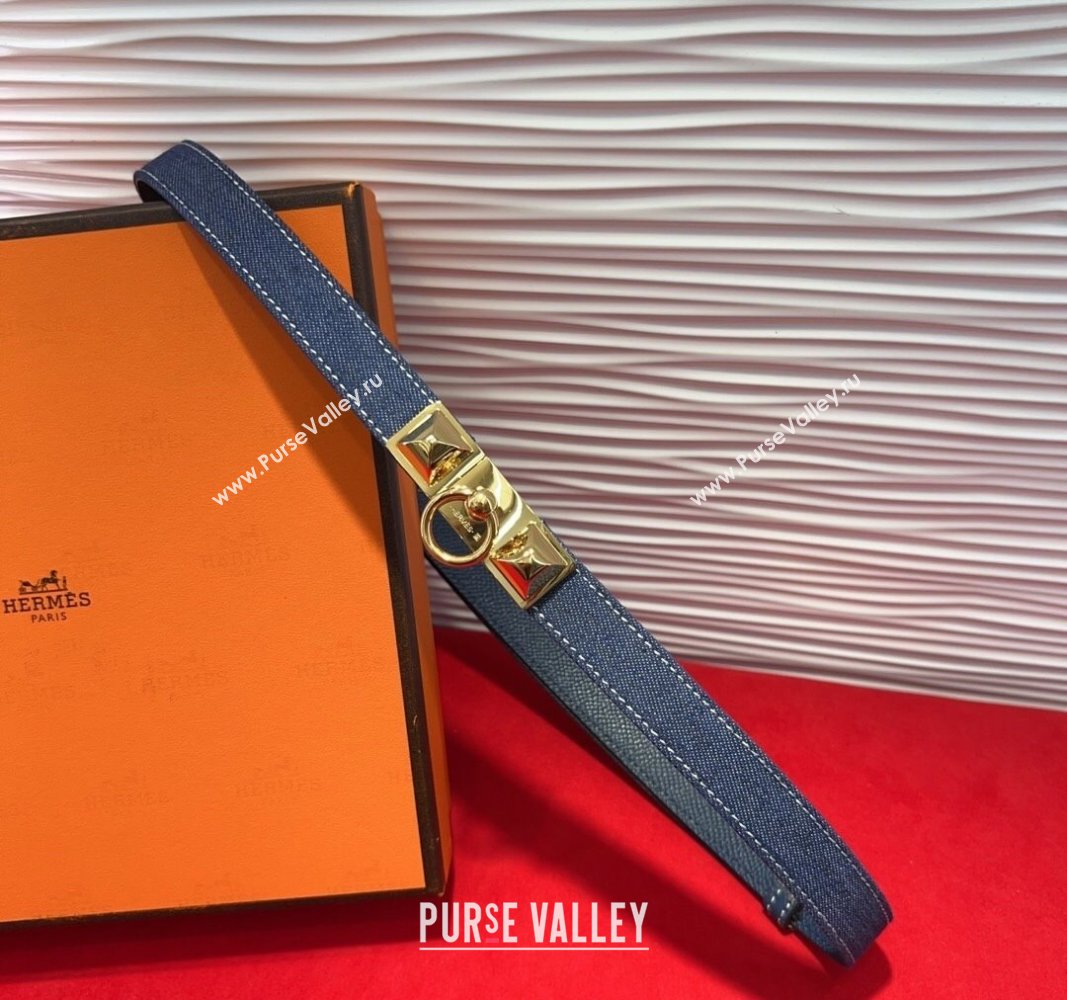 Hermes Rivale Denim Belt 1.8cm with Two Medor and Ring Buckle Navy Blue/Gold 2025 (99-250508192)