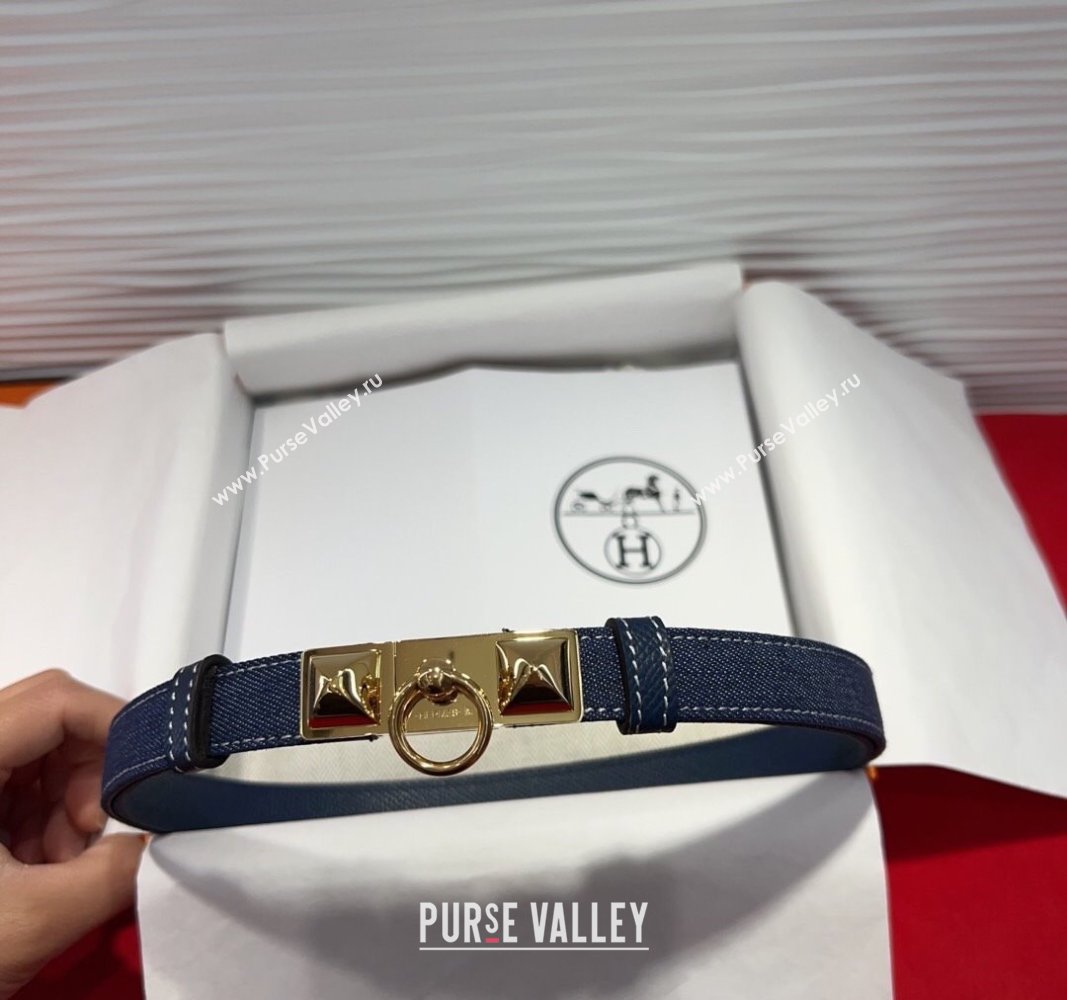 Hermes Rivale Denim Belt 1.8cm with Two Medor and Ring Buckle Navy Blue/Gold 2025 (99-250508192)