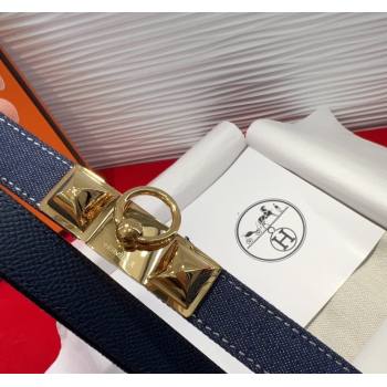 Hermes Rivale Denim Belt 1.8cm with Two Medor and Ring Buckle Navy Blue/Gold 2025 (99-250508192)