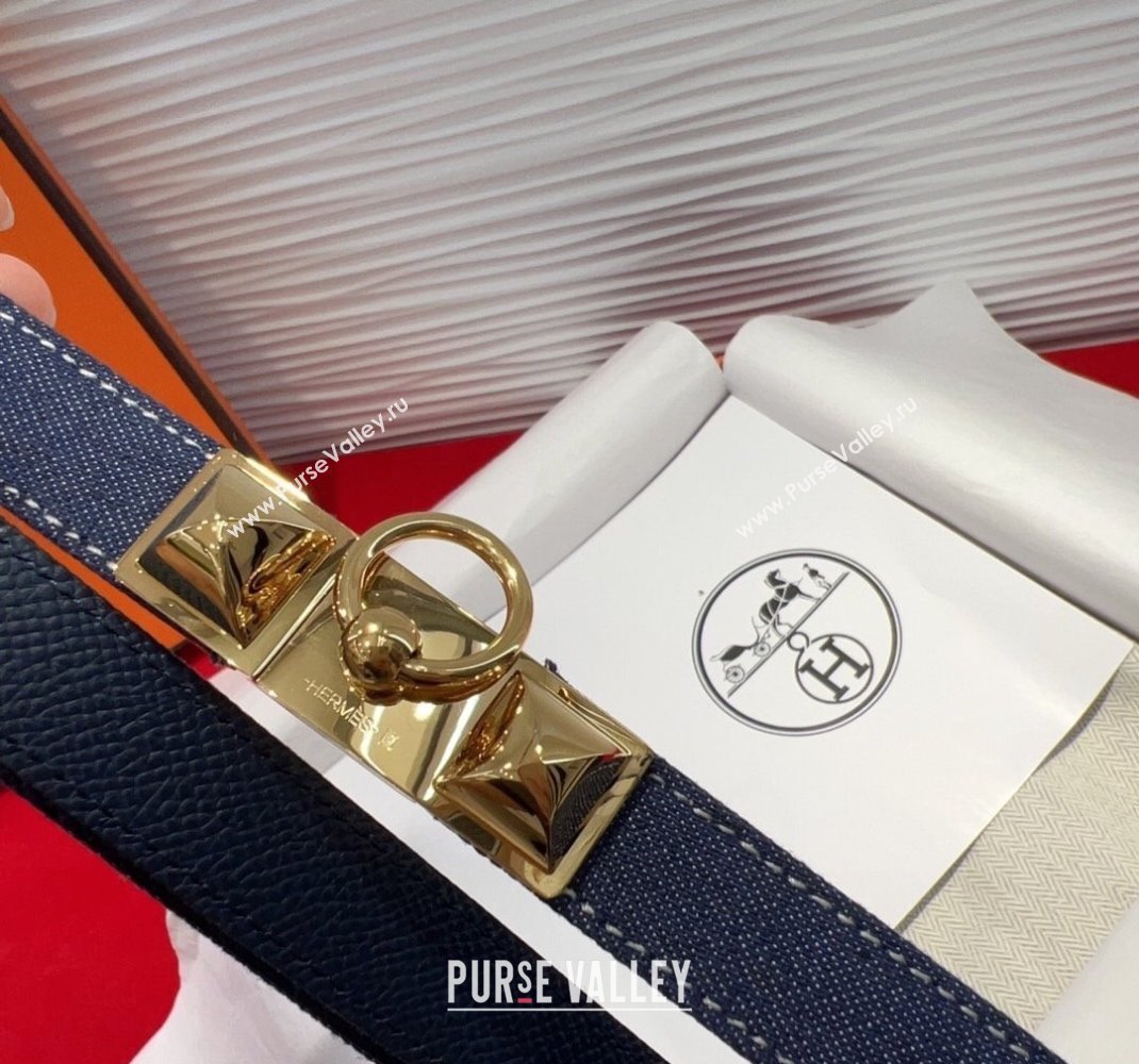Hermes Rivale Denim Belt 1.8cm with Two Medor and Ring Buckle Navy Blue/Gold 2025 (99-250508192)