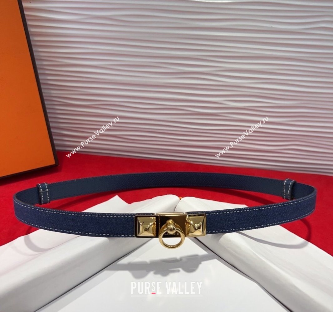 Hermes Rivale Denim Belt 1.8cm with Two Medor and Ring Buckle Navy Blue/Gold 2025 (99-250508192)