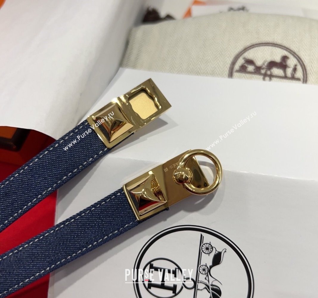 Hermes Rivale Denim Belt 1.8cm with Two Medor and Ring Buckle Navy Blue/Gold 2025 (99-250508192)