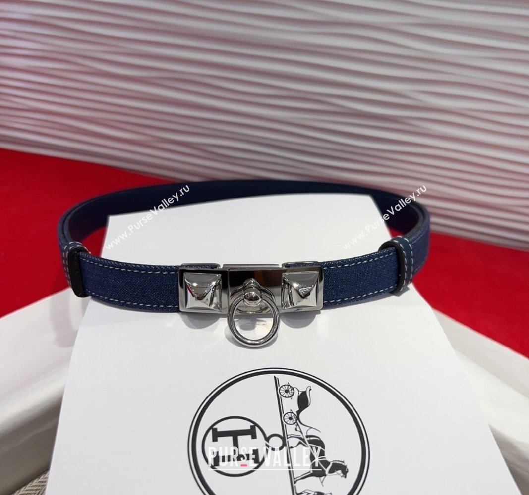 Hermes Rivale Denim Belt 1.8cm with Two Medor and Ring Buckle Navy Blue/Silver 2025 (99-250508193)