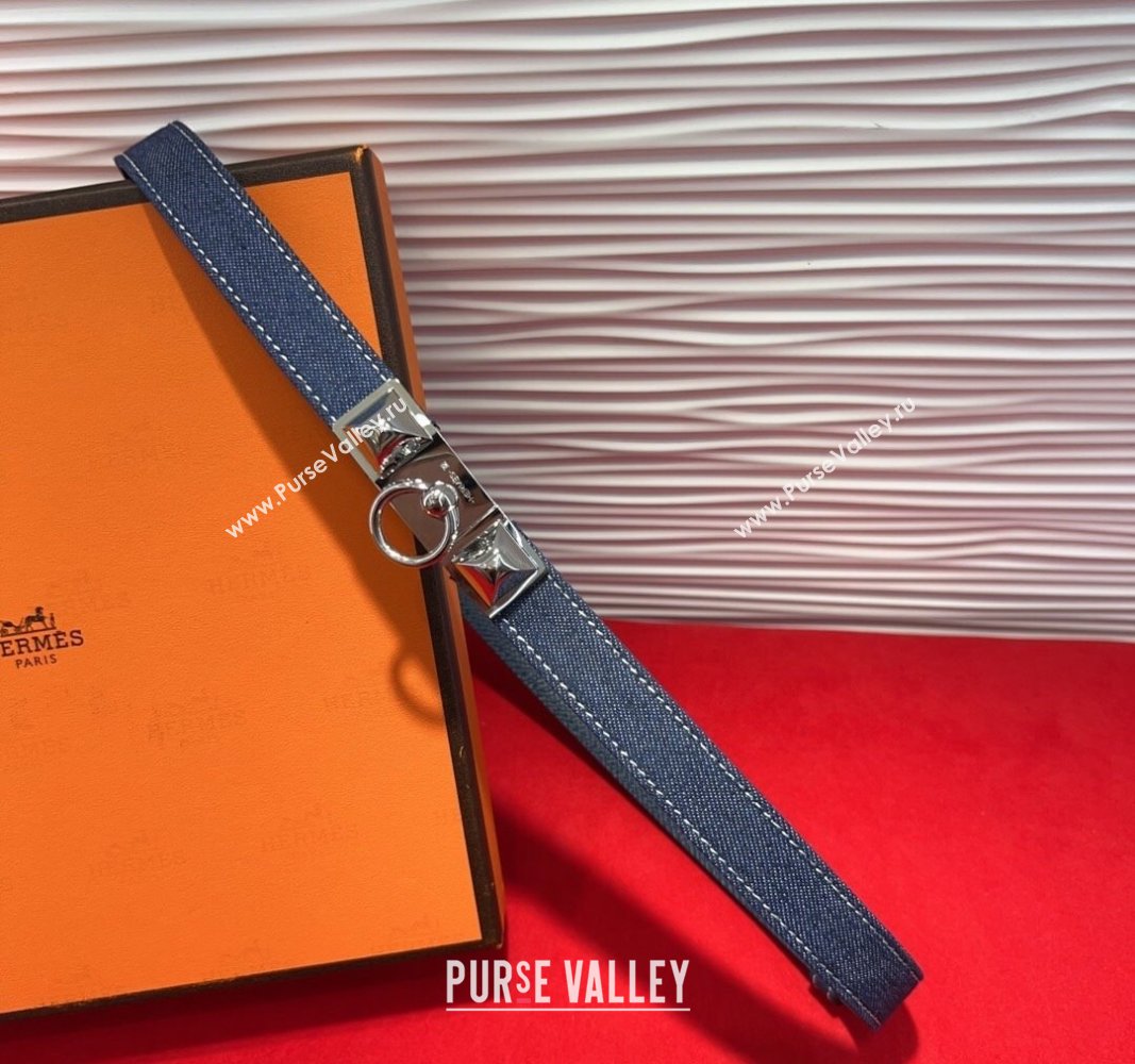 Hermes Rivale Denim Belt 1.8cm with Two Medor and Ring Buckle Navy Blue/Silver 2025 (99-250508193)
