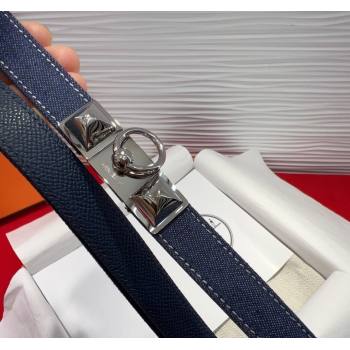 Hermes Rivale Denim Belt 1.8cm with Two Medor and Ring Buckle Navy Blue/Silver 2025 (99-250508193)