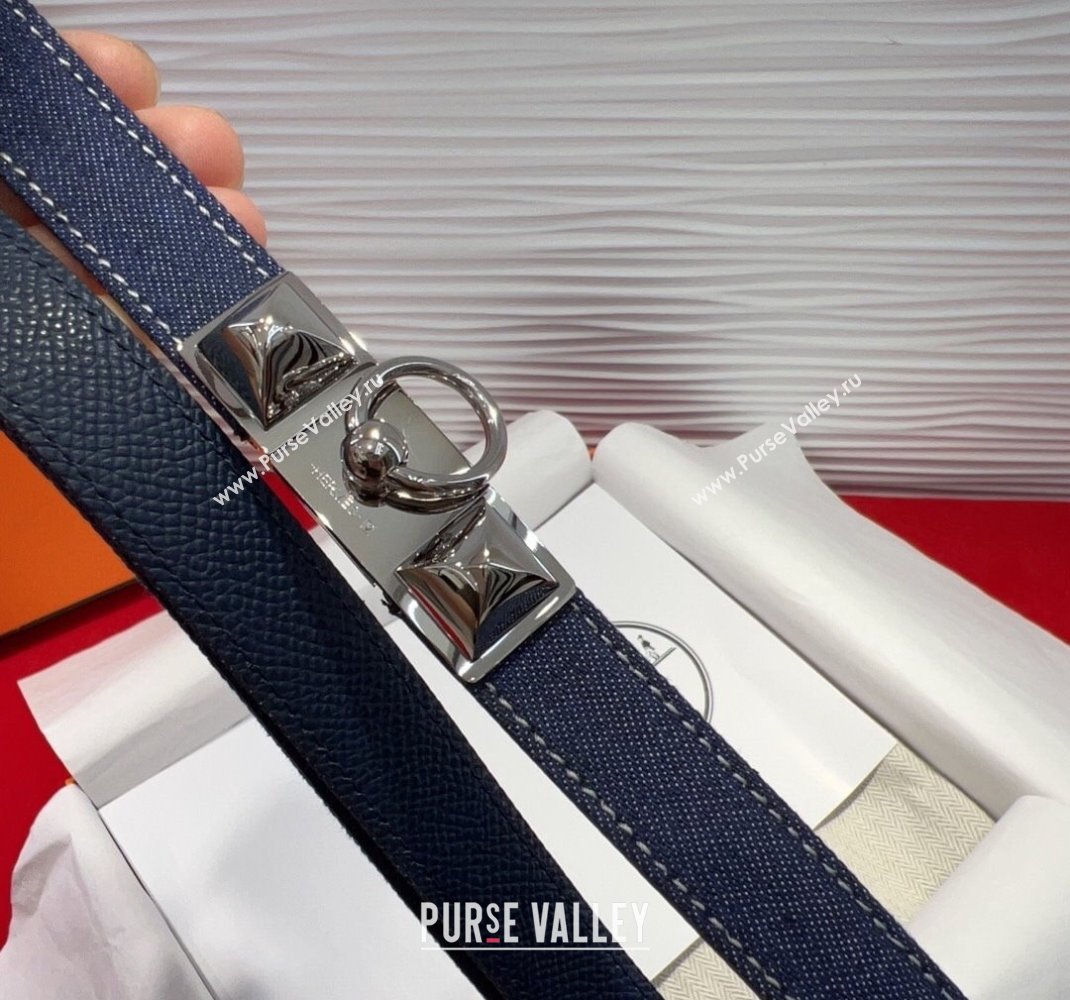 Hermes Rivale Denim Belt 1.8cm with Two Medor and Ring Buckle Navy Blue/Silver 2025 (99-250508193)