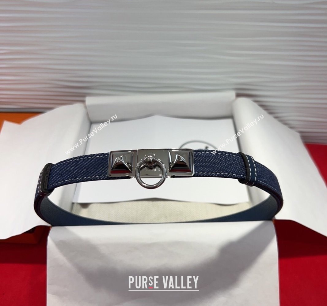 Hermes Rivale Denim Belt 1.8cm with Two Medor and Ring Buckle Navy Blue/Silver 2025 (99-250508193)