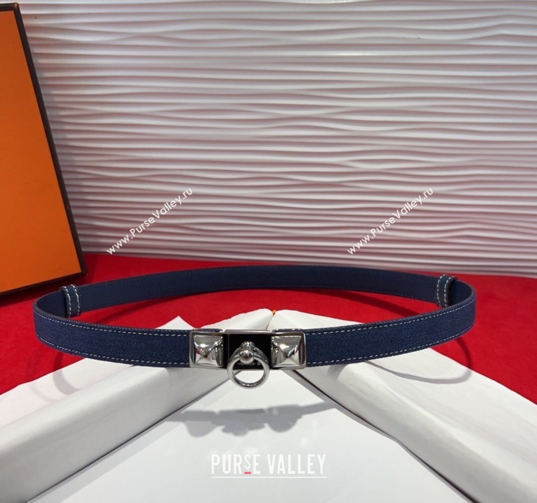 Hermes Rivale Denim Belt 1.8cm with Two Medor and Ring Buckle Navy Blue/Silver 2025 (99-250508193)