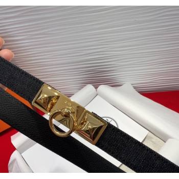 Hermes Rivale Denim Belt 1.8cm with Two Medor and Ring Buckle Black/Gold 2025 (99-250508194)