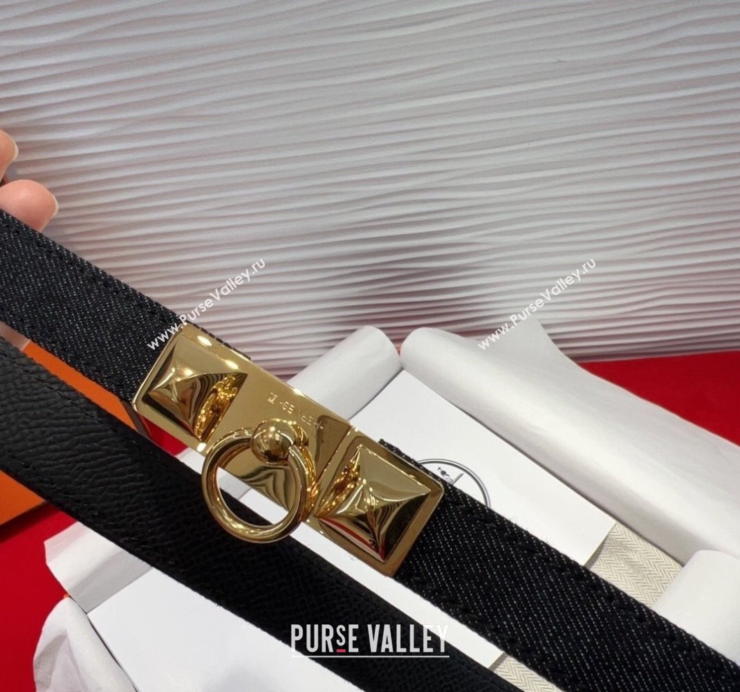 Hermes Rivale Denim Belt 1.8cm with Two Medor and Ring Buckle Black/Gold 2025 (99-250508194)