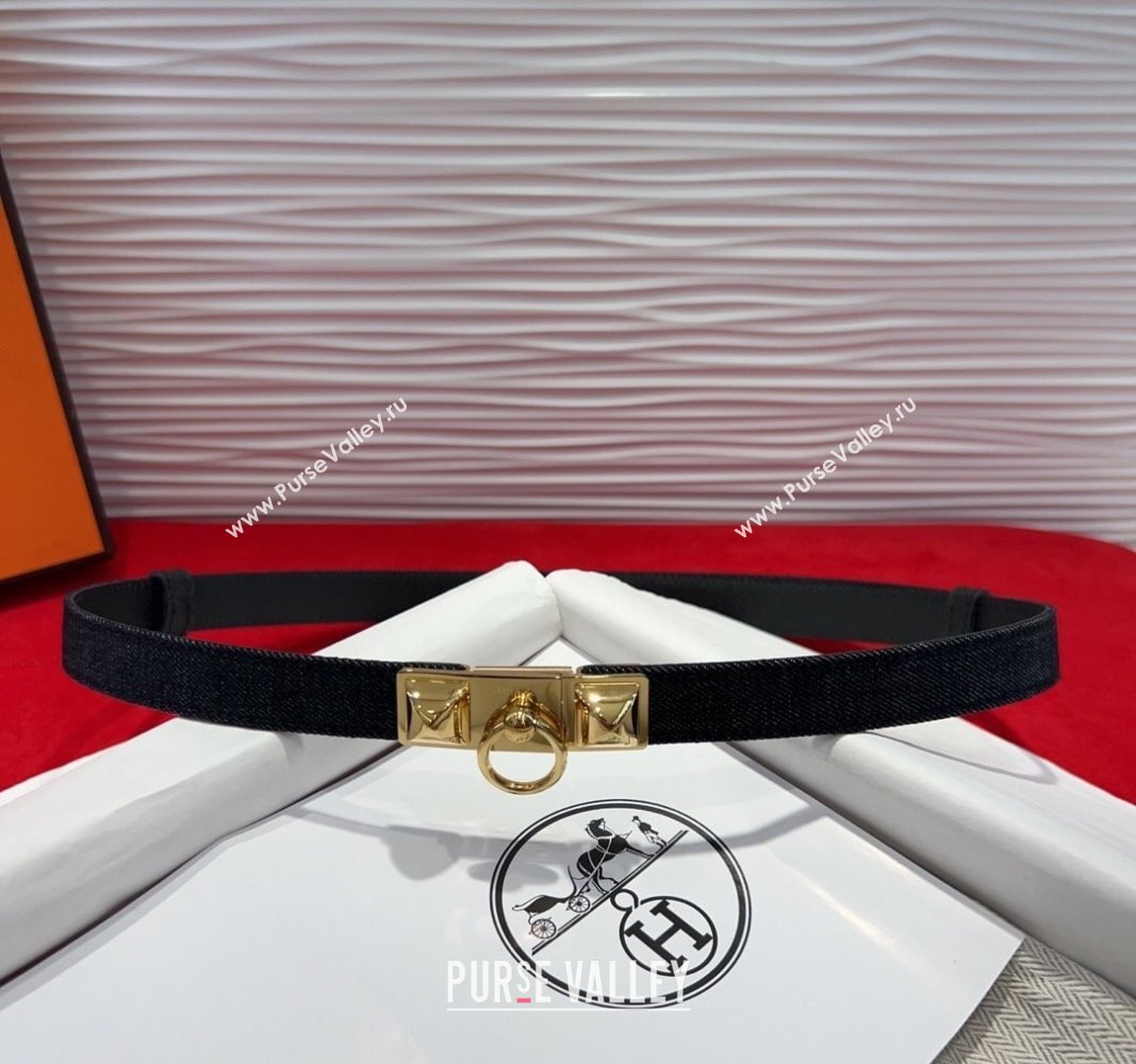 Hermes Rivale Denim Belt 1.8cm with Two Medor and Ring Buckle Black/Gold 2025 (99-250508194)
