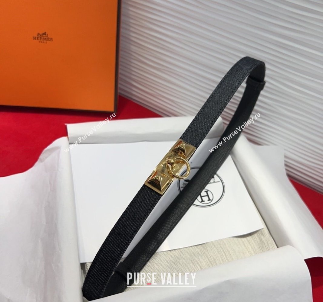 Hermes Rivale Denim Belt 1.8cm with Two Medor and Ring Buckle Black/Gold 2025 (99-250508194)