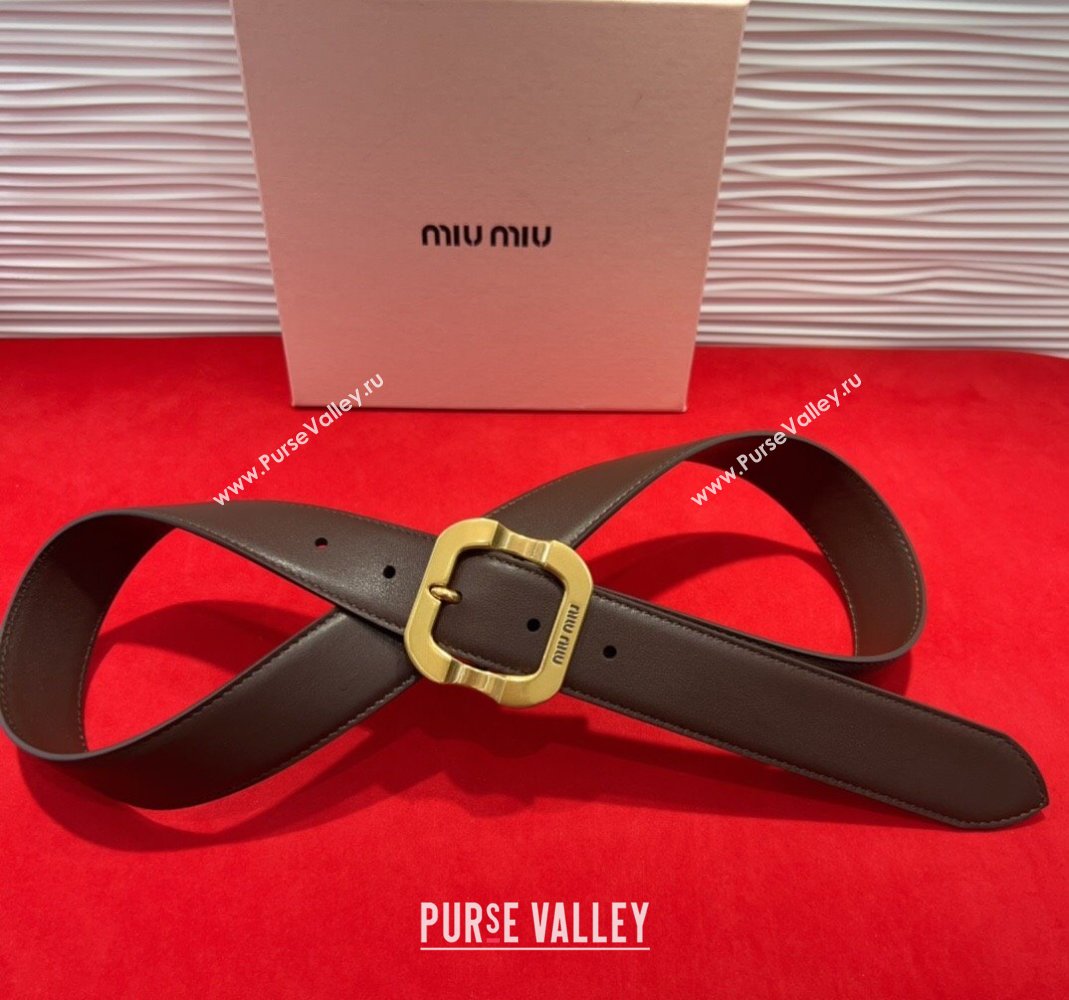 Miu Miu Supple Calfskin Belt 3.4cm with Gold-Tone Square Buckle Dark Brown 2025 2012025 (99-250508147)