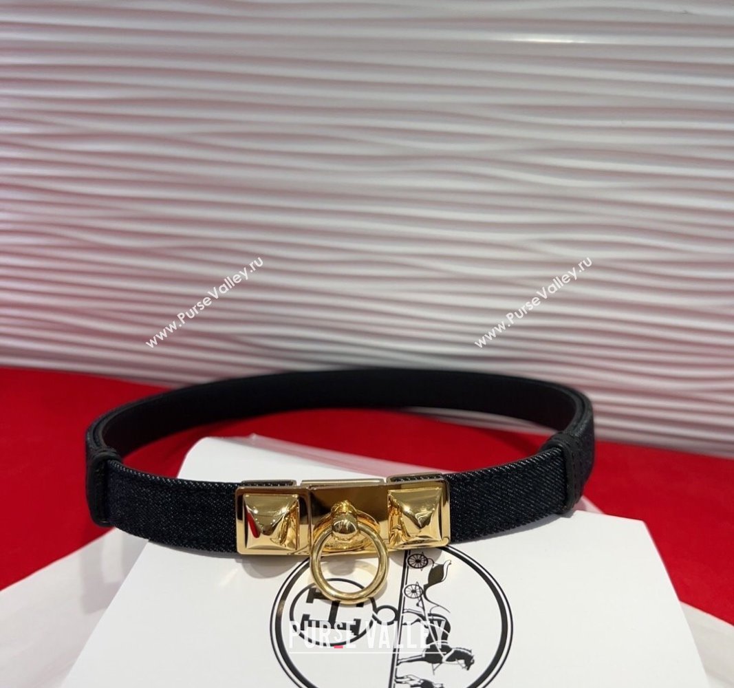 Hermes Rivale Denim Belt 1.8cm with Two Medor and Ring Buckle Black/Gold 2025 (99-250508194)