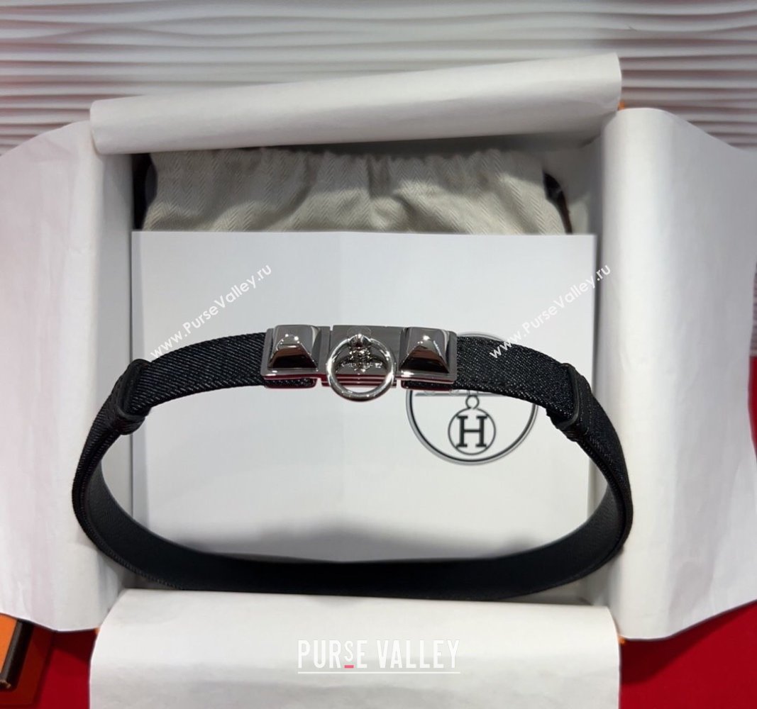 Hermes Rivale Denim Belt 1.8cm with Two Medor and Ring Buckle Black/Silver 2025 (99-250508195)