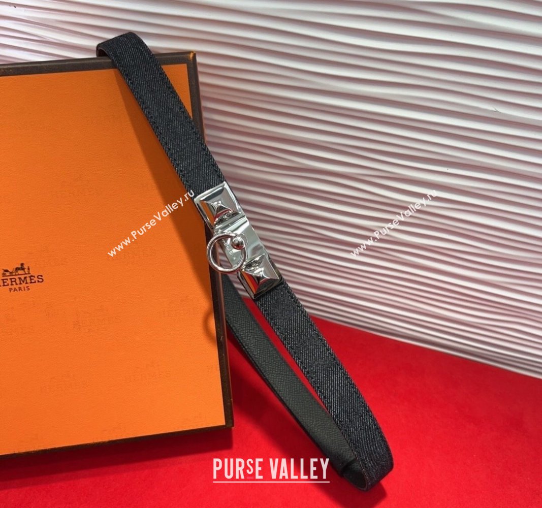 Hermes Rivale Denim Belt 1.8cm with Two Medor and Ring Buckle Black/Silver 2025 (99-250508195)