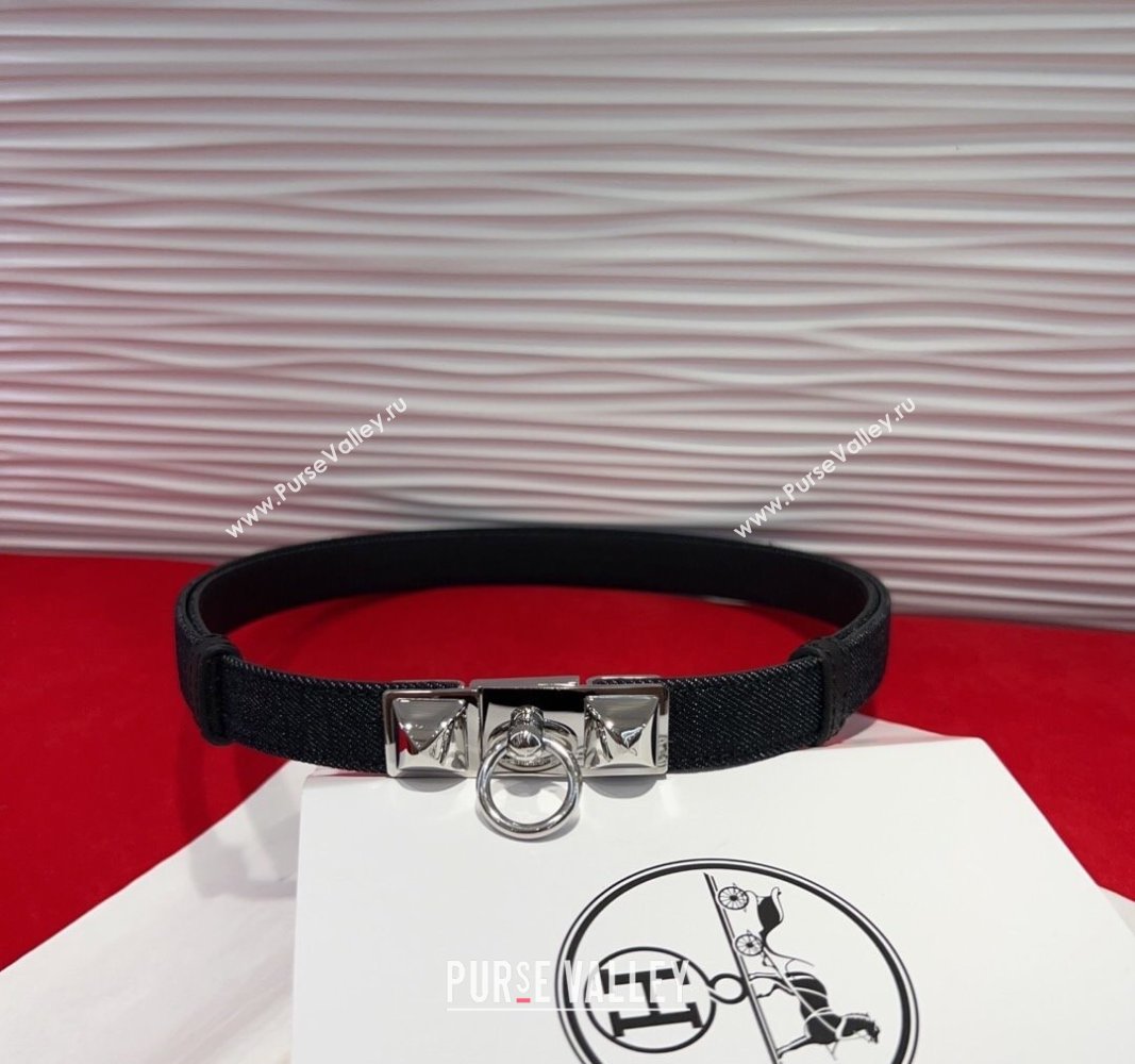 Hermes Rivale Denim Belt 1.8cm with Two Medor and Ring Buckle Black/Silver 2025 (99-250508195)