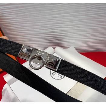 Hermes Rivale Denim Belt 1.8cm with Two Medor and Ring Buckle Black/Silver 2025 (99-250508195)