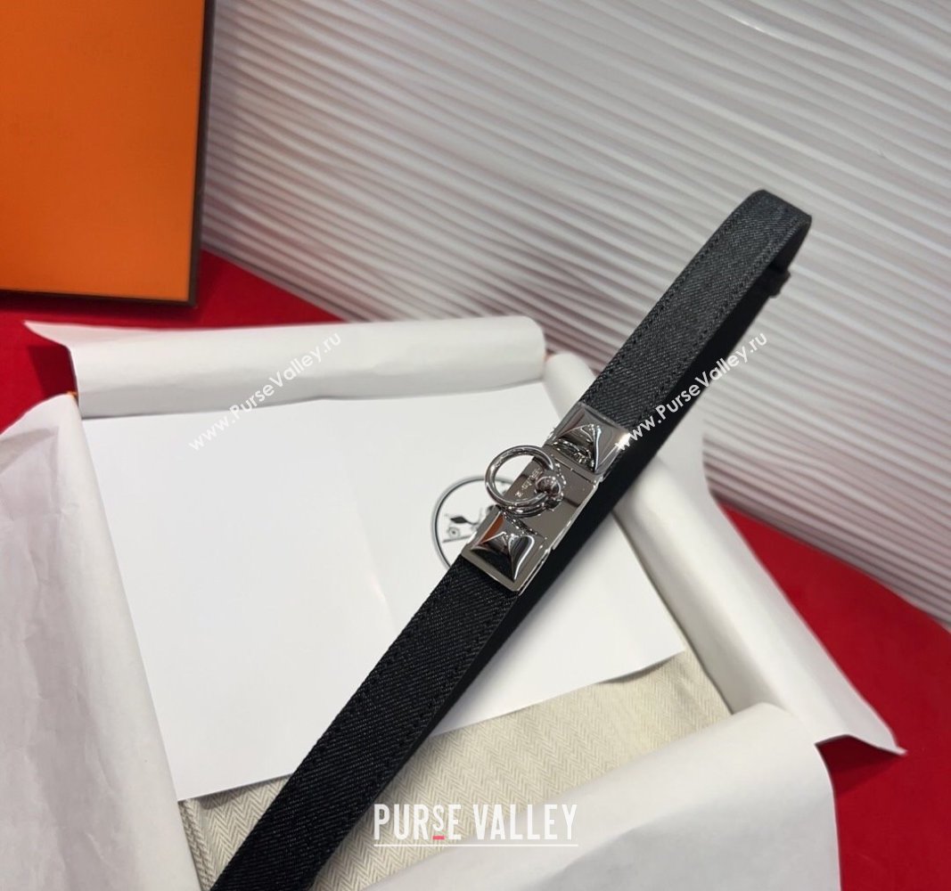 Hermes Rivale Denim Belt 1.8cm with Two Medor and Ring Buckle Black/Silver 2025 (99-250508195)