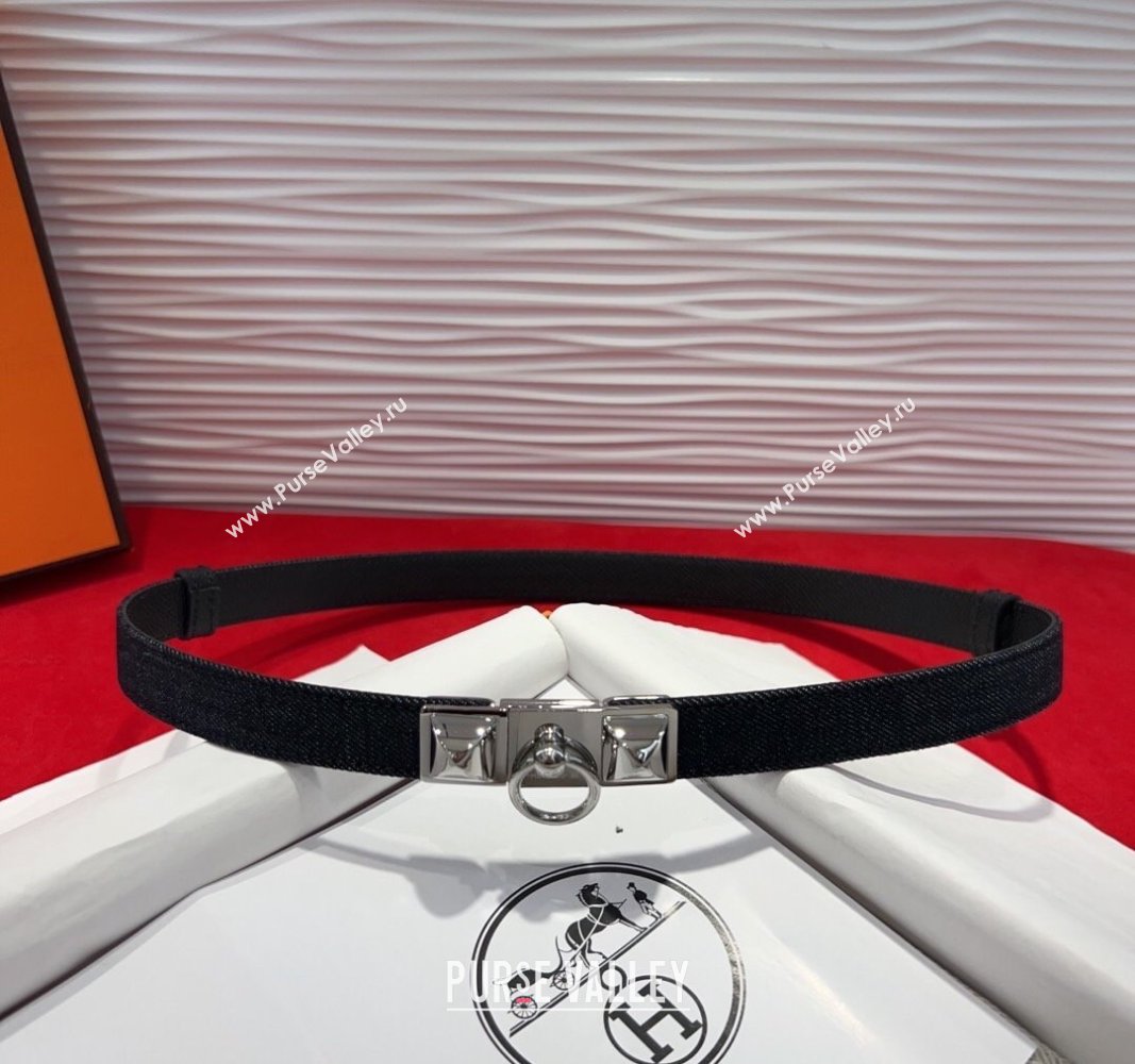 Hermes Rivale Denim Belt 1.8cm with Two Medor and Ring Buckle Black/Silver 2025 (99-250508195)