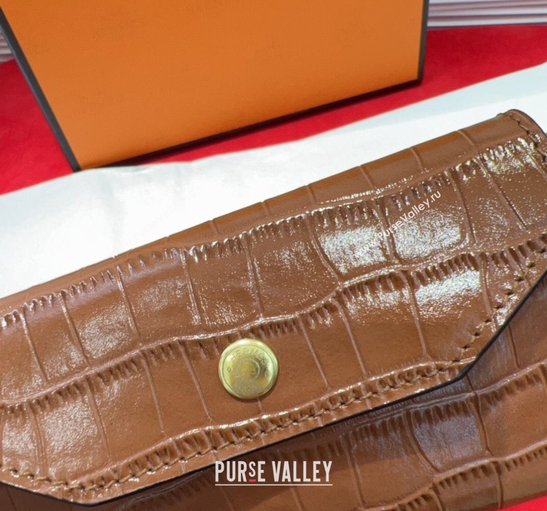 Hermes Kelly Pocket 18 Pouch Belt 1.8cm with Gold Hardware in Crocodile Leather Brown 2025 (99-250508210)