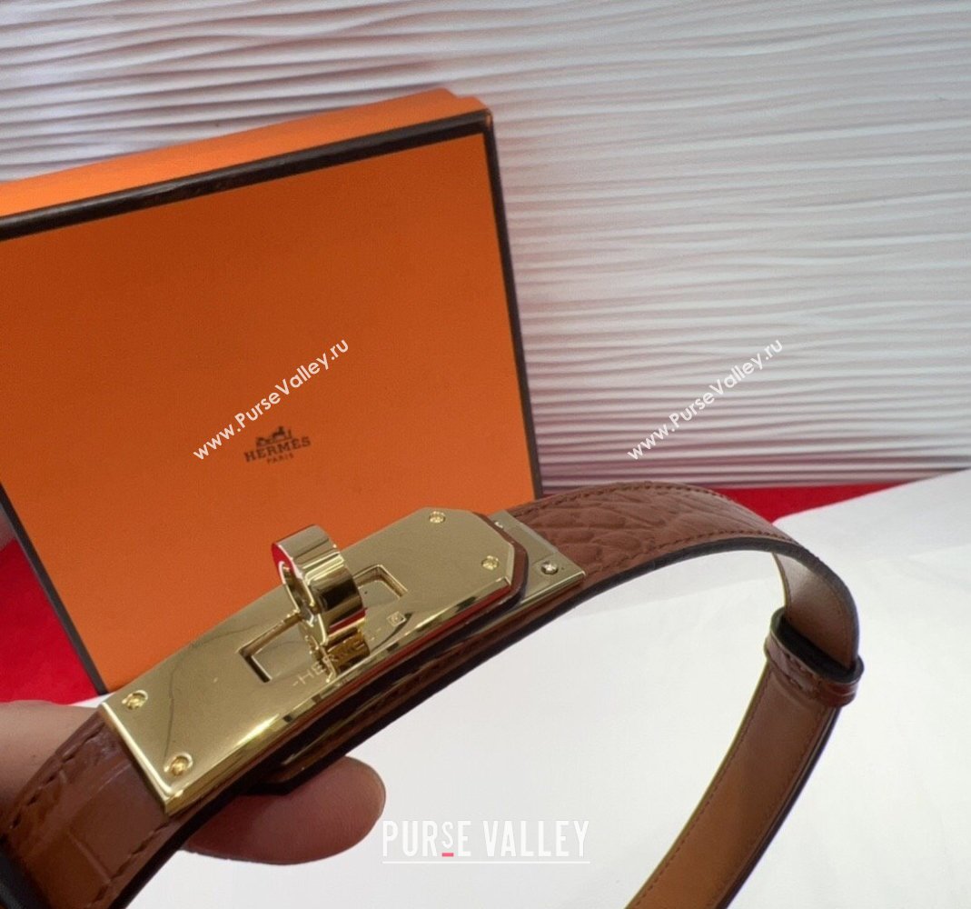 Hermes Kelly Pocket 18 Pouch Belt 1.8cm with Gold Hardware in Crocodile Leather Brown 2025 (99-250508210)