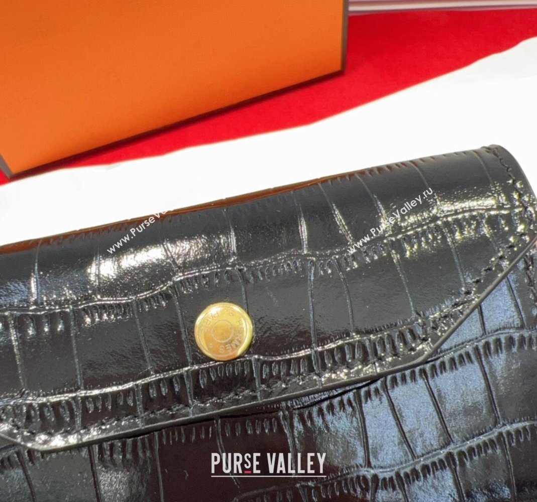 Hermes Kelly Pocket 18 Pouch Belt 1.8cm with Gold Hardware in Crocodile Leather Black 2025 (99-250508211)