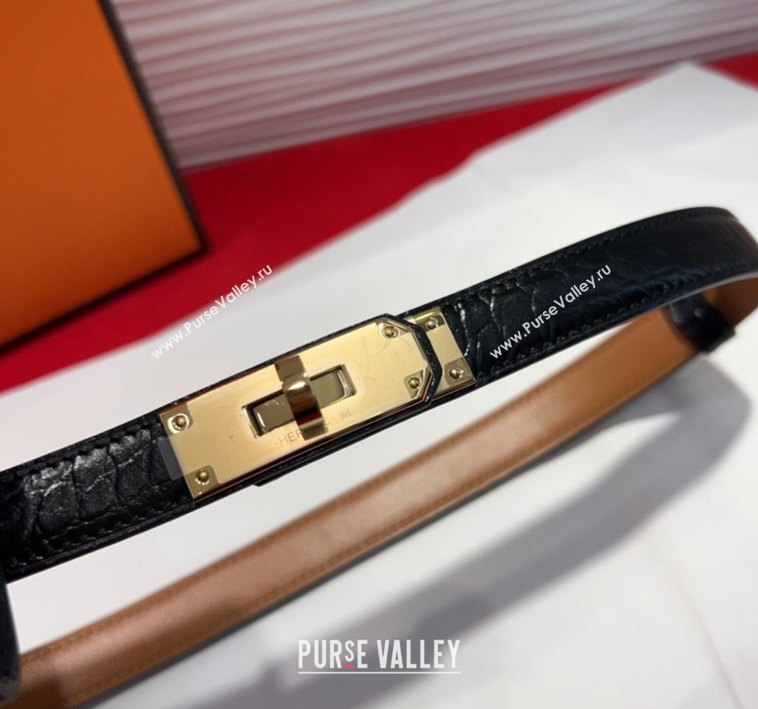 Hermes Kelly Pocket 18 Pouch Belt 1.8cm with Gold Hardware in Crocodile Leather Black 2025 (99-250508211)