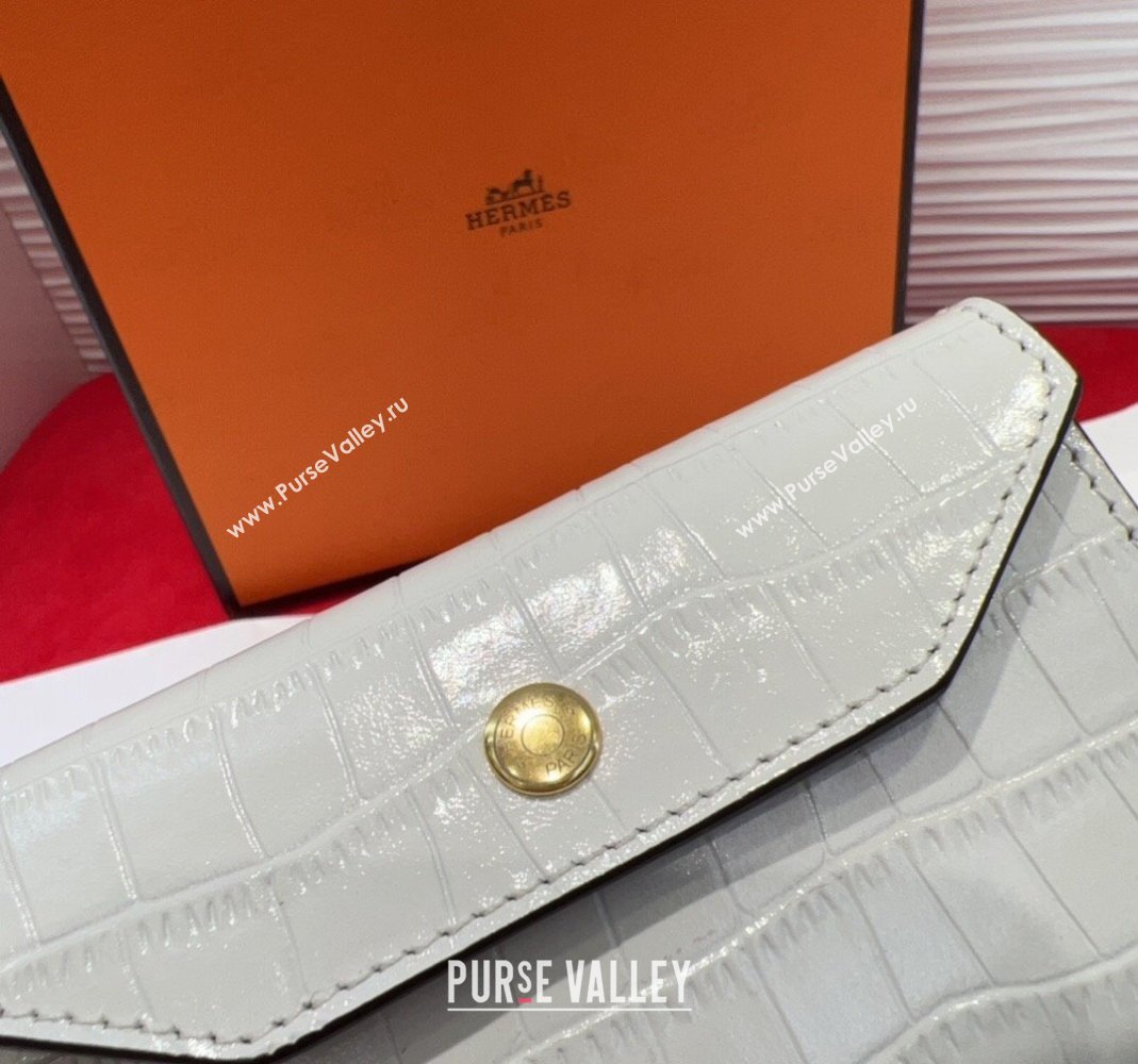 Hermes Kelly Pocket 18 Pouch Belt 1.8cm with Gold Hardware in Crocodile Leather White 2025 (99-250508212)