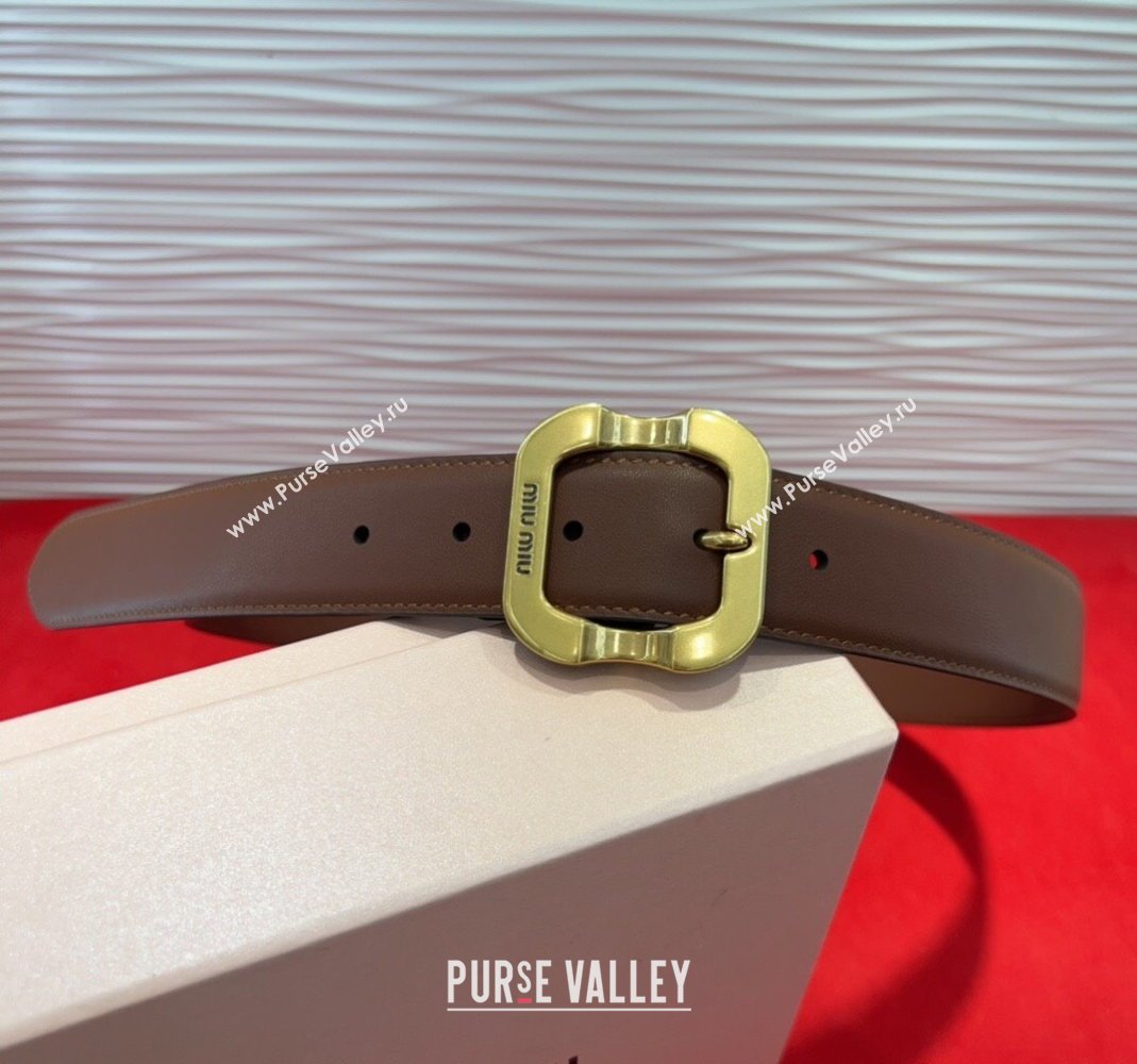 Miu Miu Supple Calfskin Belt 3.4cm with Gold-Tone Square Buckle Dark Brown 2025 2012025 (99-250508147)