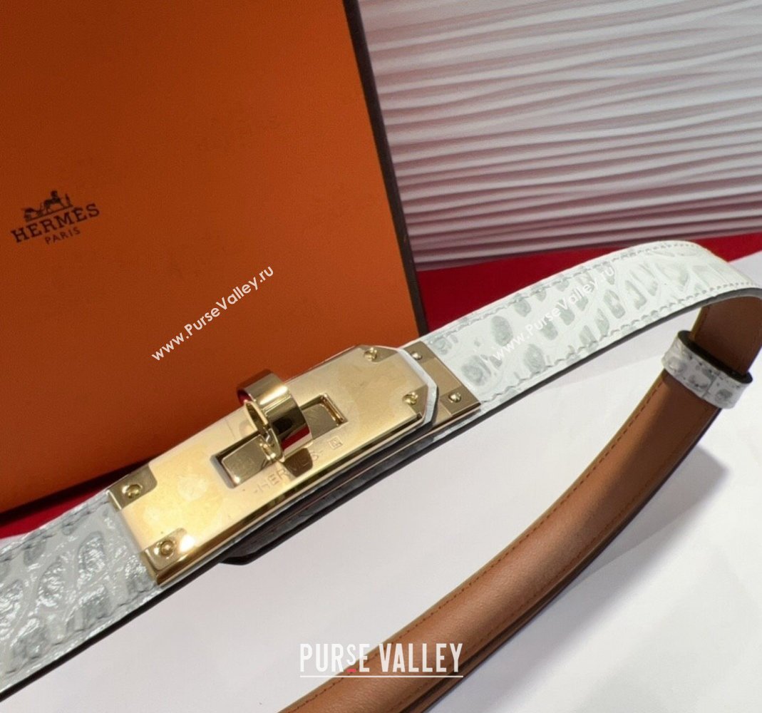 Hermes Kelly Pocket 18 Pouch Belt 1.8cm with Gold Hardware in Crocodile Leather White 2025 (99-250508212)