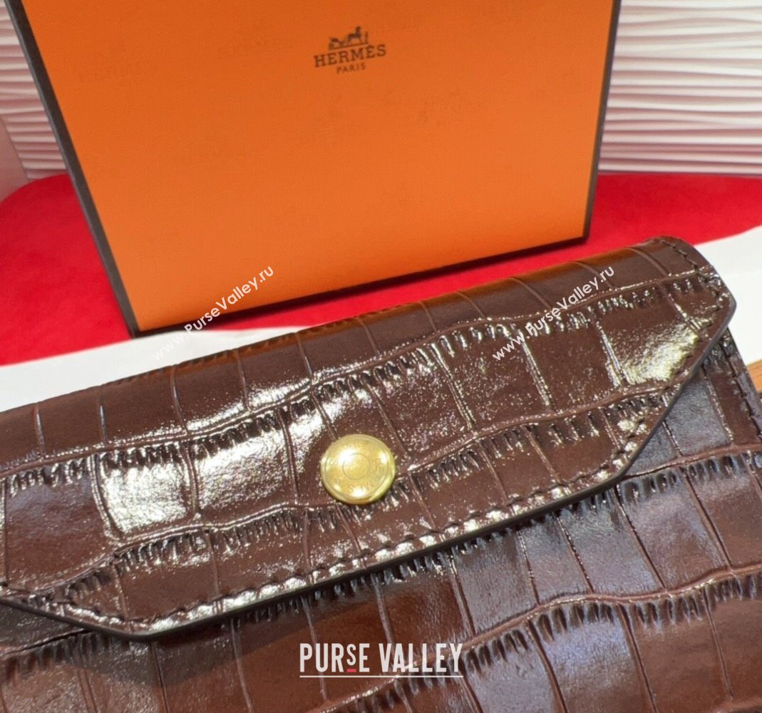 Hermes Kelly Pocket 18 Pouch Belt 1.8cm with Gold Hardware in Crocodile Leather Dark Brown 2025 (99-250508213)