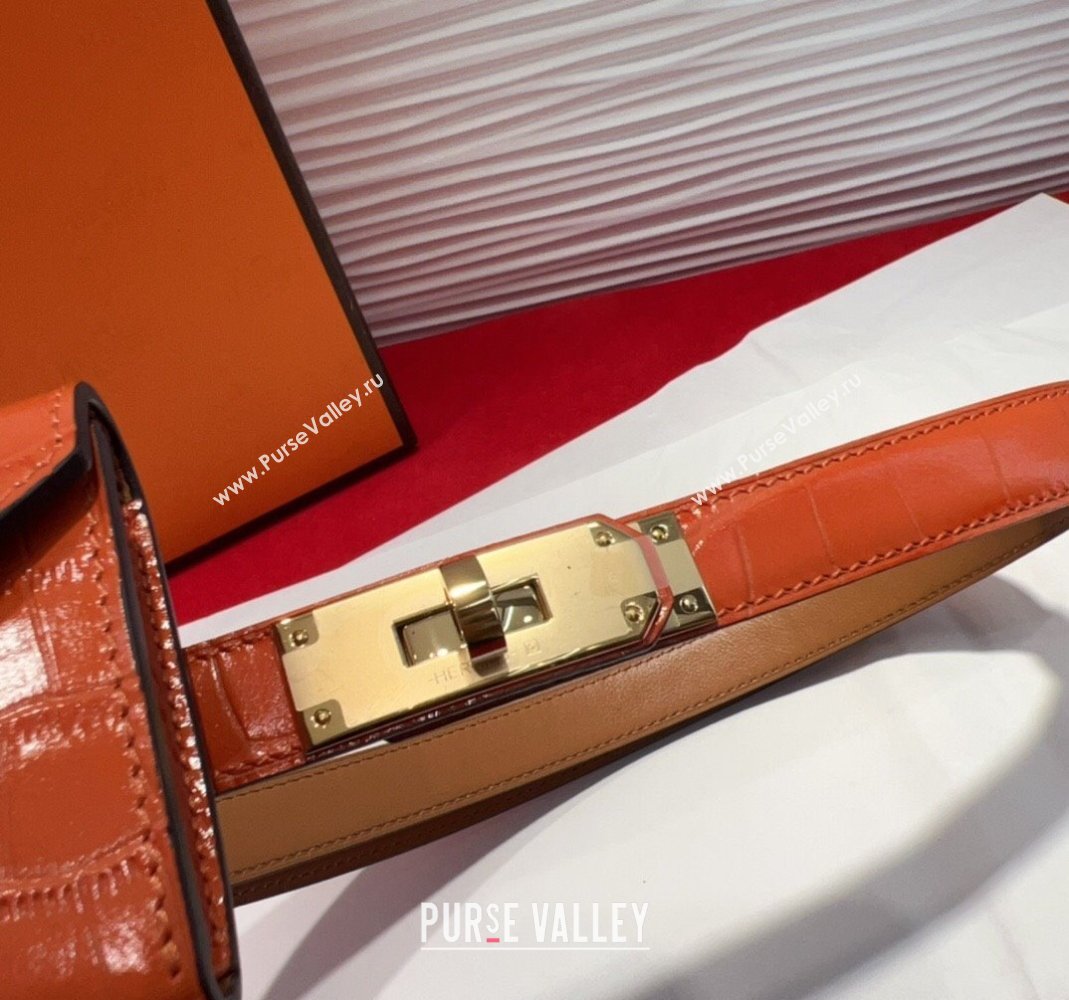 Hermes Kelly Pocket 18 Pouch Belt 1.8cm with Gold Hardware in Crocodile Leather Orange 2025 (99-250508214)