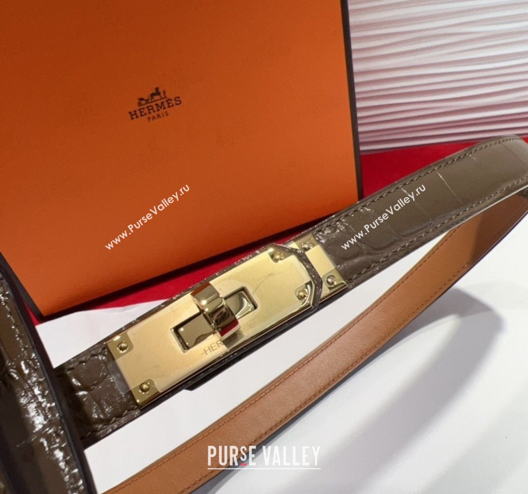 Hermes Kelly Pocket 18 Pouch Belt 1.8cm with Gold Hardware in Crocodile Leather Grey 2025 (99-250508215)