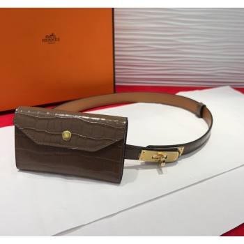 Hermes Kelly Pocket 18 Pouch Belt 1.8cm with Gold Hardware in Crocodile Leather Grey 2025 (99-250508215)