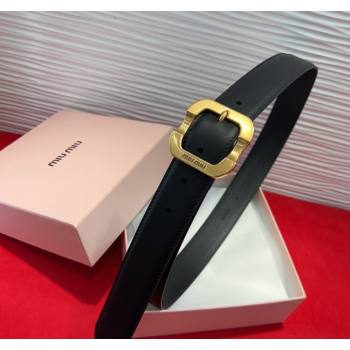 Miu Miu Supple Calfskin Belt 3.4cm with Gold-Tone Square Buckle Black 2025 2012025 (99-250508148)